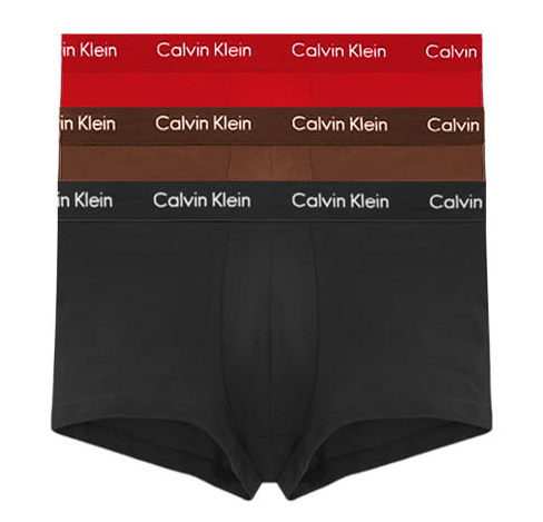 Calvin Klein：ローライズトランクス 3PK (ブラック/ココアブラウン/ルージュ)