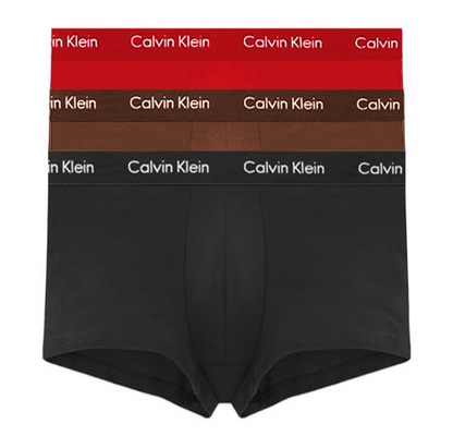 Calvin Klein：ローライズトランクス 3PK (ブラック/ココアブラウン/ルージュ)